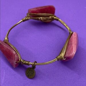 Bourbon and Bowties Gold Wire Bracelet with Pink Stone Accents